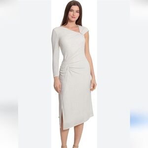 Maggy London Ivory Shimmer Asymmetrical Midi Dress NWT 14